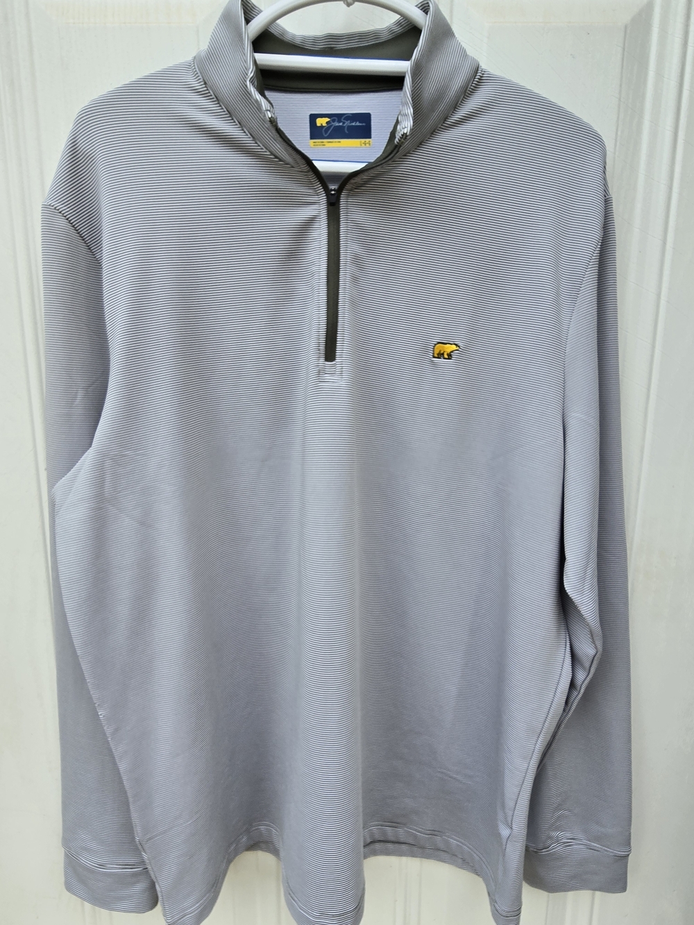 Jack Nicklaus Golf Pullover Green Stripped 1/4 Zip with Yellow Bear Logo